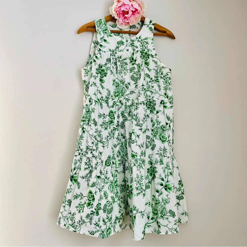 Gal Meets Glam Lisa Green White Toile Floral Tiered Mini Dress 4 - Picture 3 of 16